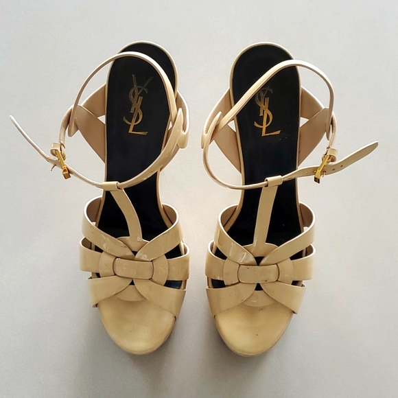 YSL Tribuite Platform Sandals In Smooth Leather - Picture 1 of 5